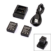 Smart 2-Slot Battery Charger + 2 301 300mAh Batteries Travelling Set for GoPro Hero 3/3+ 