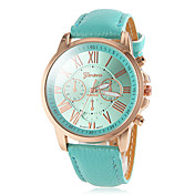 Women's Round Gold Case Roman Number Dial PU Band Analog Quartz Wrist Watch (Assorted Colors)