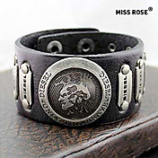 [CyberMondaySale]Miss ROSE® Punk 25cm Men's Black Leather With Gold Alloy ID Bracelet(1 Pc) 