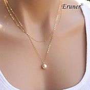 Eruner®Simple Elegant Pearl Double Chain Alloy Pendant Necklace,Tiny Necklace(Rando