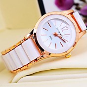 Women's Round Dial Rose Gold Ceramic Band Quartz Bracelet Watch (Assorted Colors)