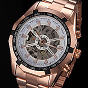 FORSINING® Men's Automatic Mechanical Hollow Dial Rose Gold Steel Band Wrist Watch (Assorted Colors)