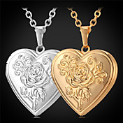 U7® Rose Flower Floating Locket Necklace Heart Photoes Pendant Charms 18K Gold Plated Choker Necklace Fashion Jewelry 