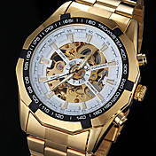 FORSINING® Men's Automatic Mechanical Hollow Dial Gold Steel Band Wrist Watch (Assorted Colors)