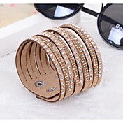 Hot Drill Bangle Handmade Rivet Velvet Bracelet Bling Rhinestone Wrap Leather Bracelet