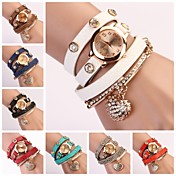 Women's Round Dial Multi-layer Band Heart Pendant Quartz Analog Fashion Bracelet Watch (Assorted Color)