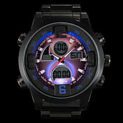 Men's Pilot Style Multi-Functional Analog-Digital Black Case Steel Band Quartz Wrist Watch (Assorted Colors)