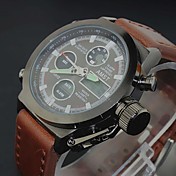 Men's Luxury Cow Leather Sport Military Watch Quartz Analog-Digital LED/Calendar/Chronograph/Water Resistant