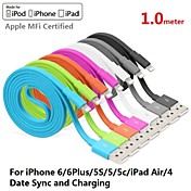 Assorted Colors Apple MFi Certified Lightning to USB Data Sync Charger Flat Cable for iphone 6/6plus/5s/5/ipad(100cm)