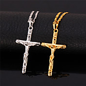 U7® Crucifix 18K Real Gold Platinum Plated Jeu Cro Pendant Choker Necklace for Women or Men