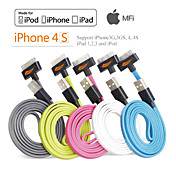 Assorted Colors Apple MFi Certified 30pin to USB Data Sync Charger Flat Cable for iphone 4/4s/ipad 3/2/1/ipod(100cm)