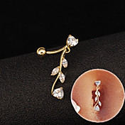 Fashion Stainless Steel Zircon Tree Leaf  Navel Belly Button Ring Dancing Body Jewelry Piercing