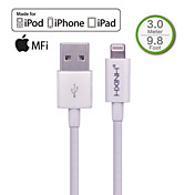 HXINH MFi Lightning to USB 2.0 Charger & SYNC Cable, for iphone5,iPhone6,iPad Air,iPad mini, Nano 7, Touch 5 ,White, 3M