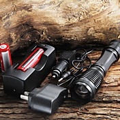 CREE XM-L T6 1800 Lumens Focus Adjustable Torch Zoomable LED Flashlight + 18650 Battery + AC/Car Charger