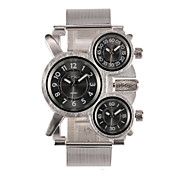 Oulm® Men's Military Watch Three Time Zones Silver Steel Strap