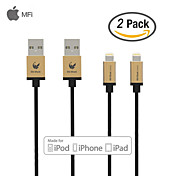 2 Pack OLDSHARK MFI Certified Data Sync Cable  with Golden Aluminum Connector for  iPhone 5/5s/6/6 Plus/iPad