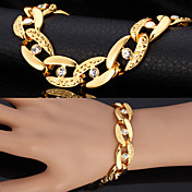 U7® Chunky Figaro Bracelets For Men  Women 18K Real Gold Plated Bangles Rhinestone Crystal Jewelry