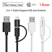 Apple MFi Certified Lightning+Micro USB Data Sync and Charger USB Cable for iphone 6 5 iOS and Android (100cm)