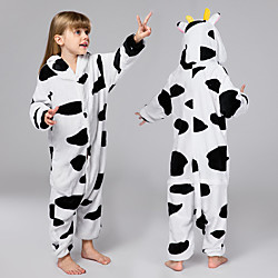 Enfant Pyjamas Kigurumi Vache laitière Animal Combinaison de Pyjamas Flanelle Toison Noir blanc Cosplay Pour Garçons et filles Pyjamas Animale Dessin animé Fête / Célébration Les costumes