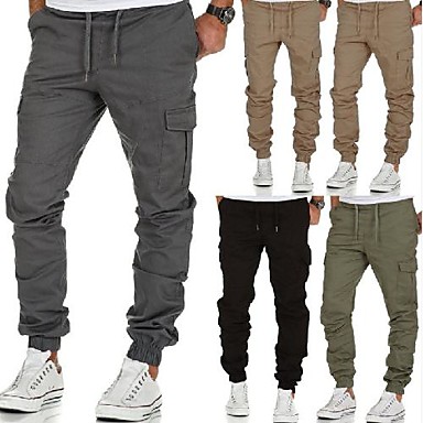 X-Future Men Side Stripe Multi Pockets Casual Elastic Waist Jogging Cargo Pants Trousers