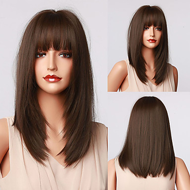 dark brown bob wig with fringe