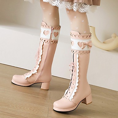 Sweet Womens Lolita Bowtie Lace Up Ankle Boots Block Heel Plus sz Autumn Shoes 
