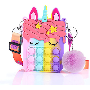Unicorn Simple Dimple Shoulder Purse Fidget Pop Push Bubbles Strap Bag Girls Toy