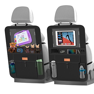 Clear iPad Holder 2 Pack Car Backseat Organizer Universal Multi-Functional Kick Mats Baby Kids Toy Auto backseat Protector Car Back Seat Organizer Holder With Tissue Box Waterproof Storage Bags