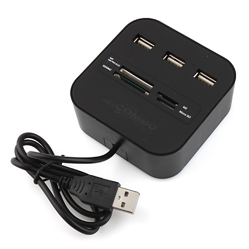 3-х портовый высокоскоростной USB концентратор с устройства чтения карт памяти (черный)