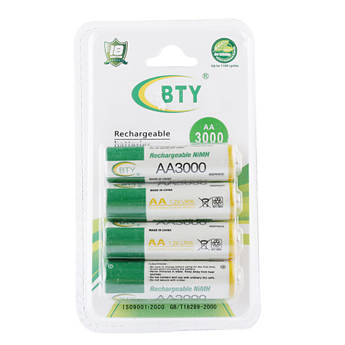 BTY 3000mAh Ni-MH аккумуляторные батареи набор (4-упаковке)