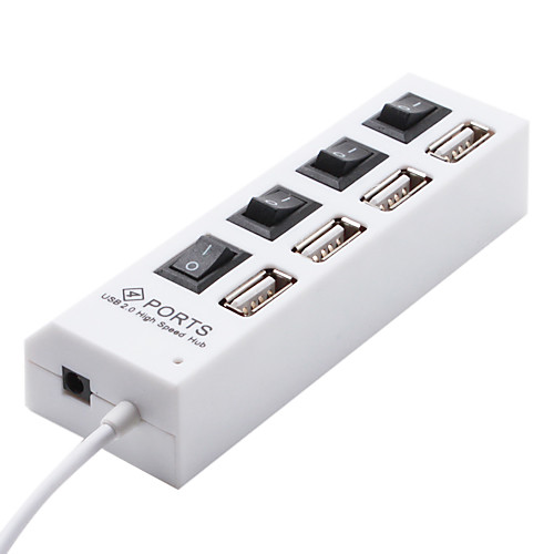 4-портовый USB 2.0 Hub with Голубой LED Light (Белый)