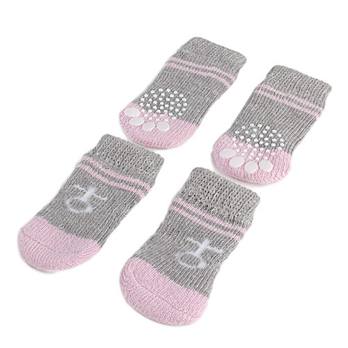 розовые полосатые противоскользящие носки для собак (S-L)