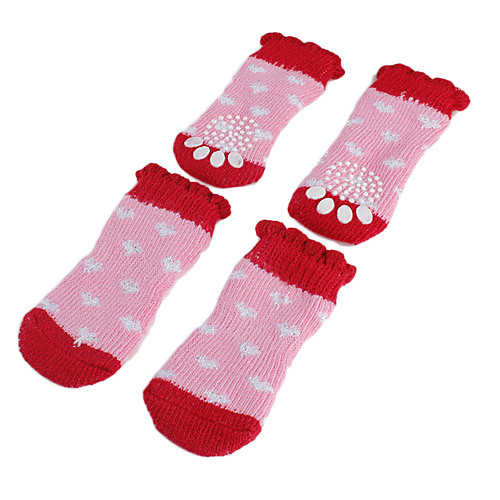 розовые Показной сердца красного кружева противоскользящие носки для собак (SL)
