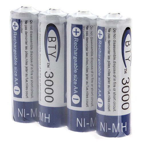 Перезаряжаемые перезаряжаемые BTY AA 3000mAh, Ni-MH батареи (1.2V, 4-шт)