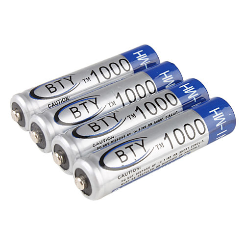 4 шт BTY Ni-MH аккумулятора типа AAA (1,2 В, 1000 мАч)