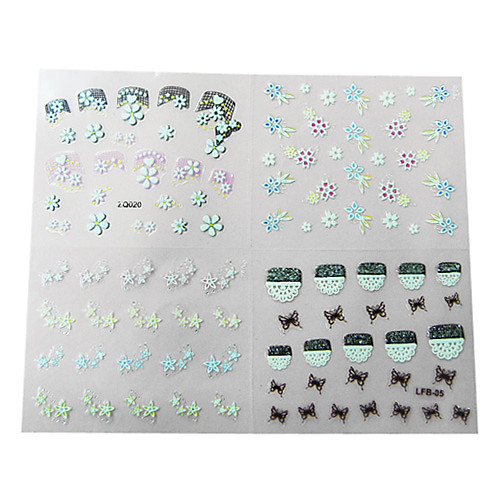4PCS Пластиковые 3D мерцали Nail Art декоративные аппликации