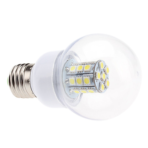 E27 5W 27x5050 SMD 450-500lm 5500-6500K натуральный белый свет Светодиодные лампы шаровые (220)