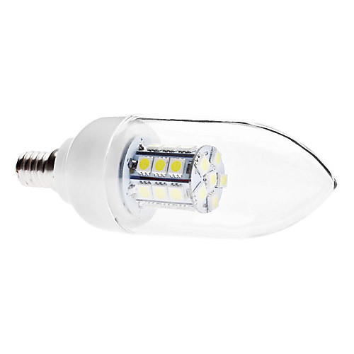 LED лампа в форме свечи (AC 110-130/AC 220-240 V), натуральный белый свет, E14 5W 27x5050 SMD 380-420LM 6000-6500K