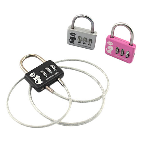 Сплав Al мультфильм 3-значный Padlock комбинации с 60см растяжки (Random Color)