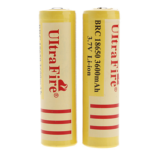 UltraFire BRC 18650 Аккумуляторные 3.7V Li-ion батарейки (3600mAh) для фонарика (желтые, 2 шт. в комплекте)