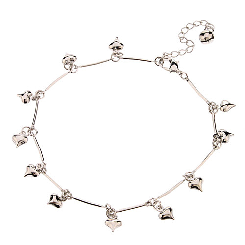 Симпатичные сердца с Bell кулон металл Anklet (Platinum)