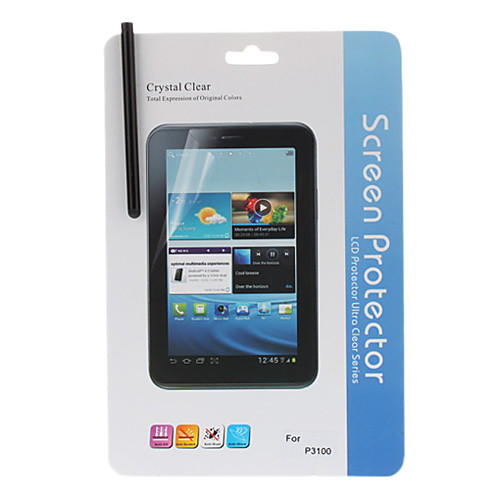 Прозрачная пленка для защиты экрана с Ткань для очистки и сенсорный экран Стилус для Samsung Galaxy Tab P3100