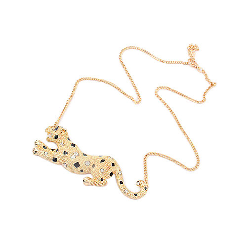 Vintage позолоченный сплав Циркон Leopard Pattern ожерелье