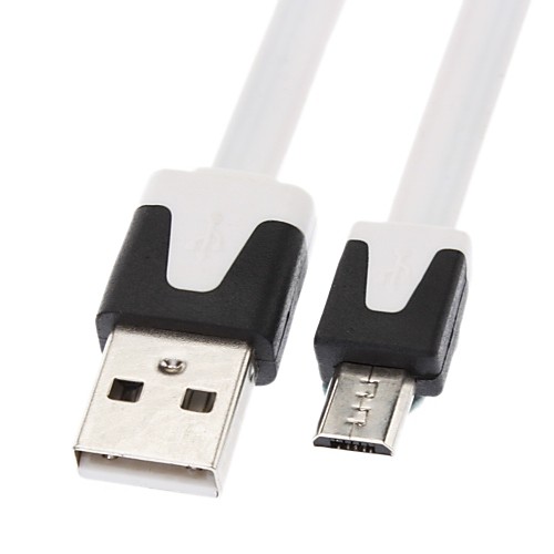 Micro USB к USB между мужчинами кабель для Samsung / Huawei / ZTE / Nokia / HTC / Sony Ericson плоский тип Белая (1M)