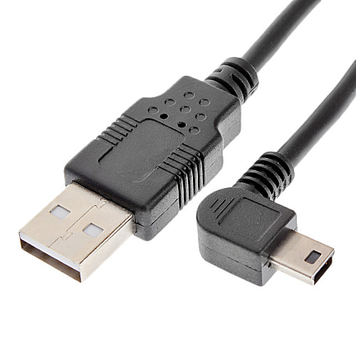 Мужской USB на мини USB мужчина 90 градусов налево Черный кабель для передачи данных (1,8 м)