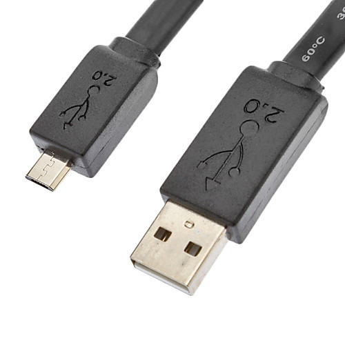 USB 2.0 мужчина к Micro USB 2.0 Мужской кабель Плоский Тип Черный (1,5)