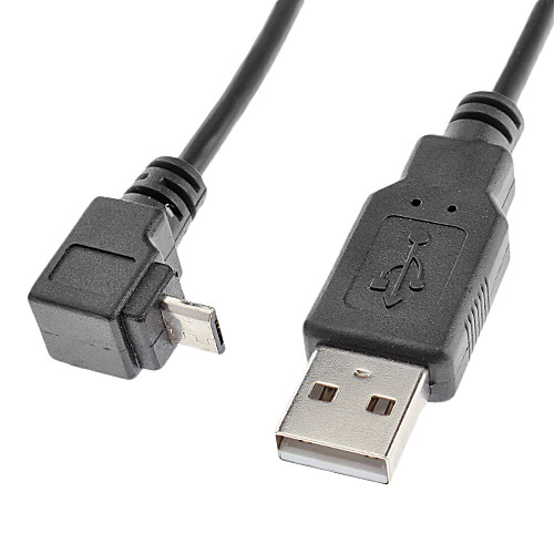 Micro USB мужчина к USB мужчина 90 градусов направо Черный кабель для передачи данных (0,3 м)