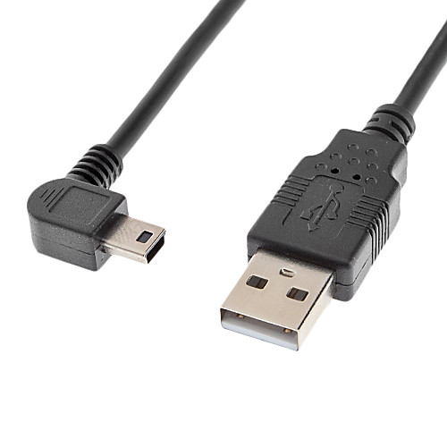 Мужской USB 2.0 для Mini USB Мужской 90 градусов налево Черный кабель для передачи данных (0,5 м)