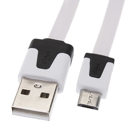Micro USB к USB между мужчинами кабель для Samsung / Huawei / ZTE / Nokia / HTC / Sony Ericson плоский тип Белая (3M)