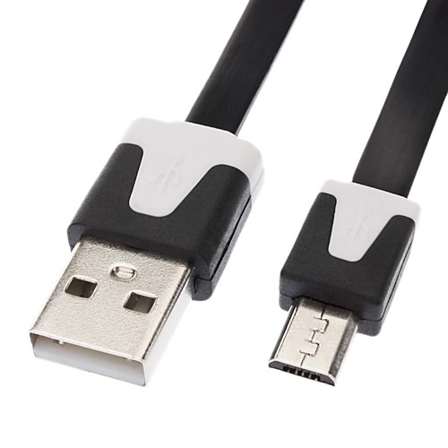 Micro USB к USB между мужчинами кабель для Samsung / Huawei / ZTE / Nokia / HTC / Sony Ericson плоский тип черный (1M)